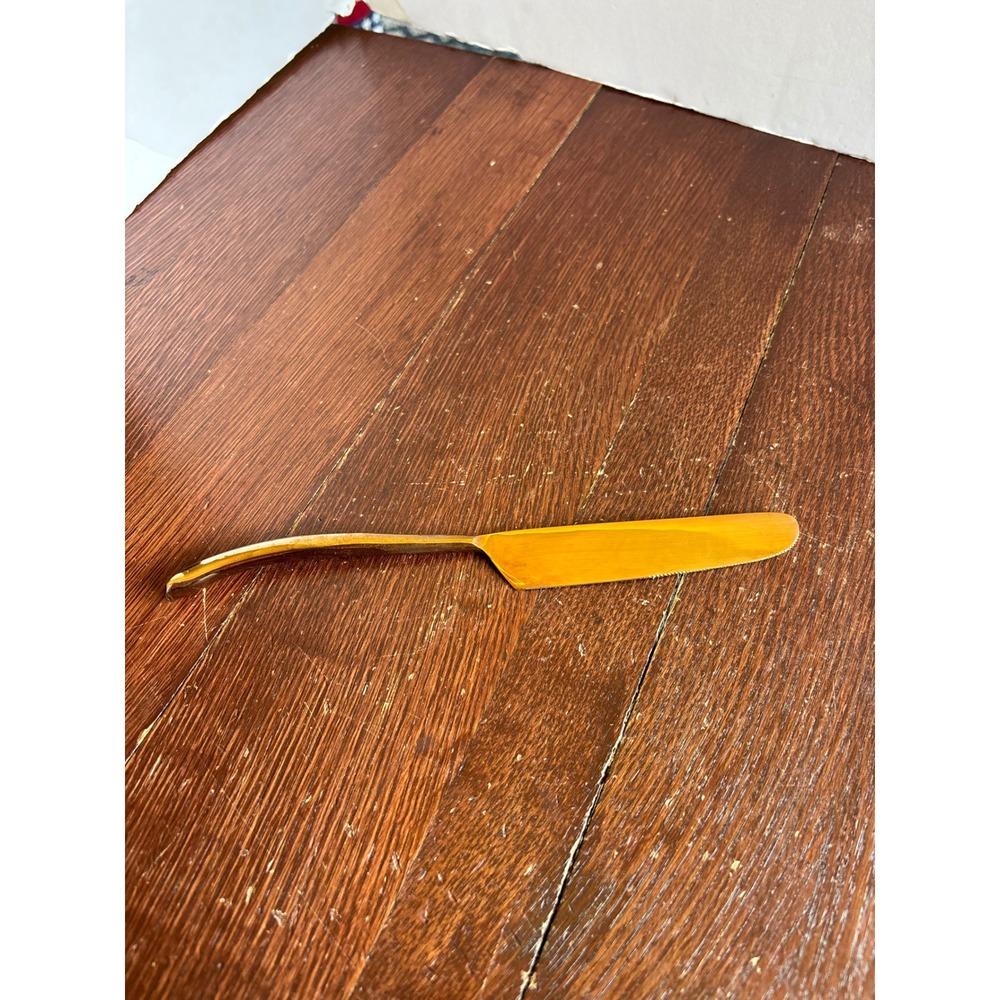 Vintage Copper Tone Butter Knife Spreader Serrated Edge Textured Curved Handle